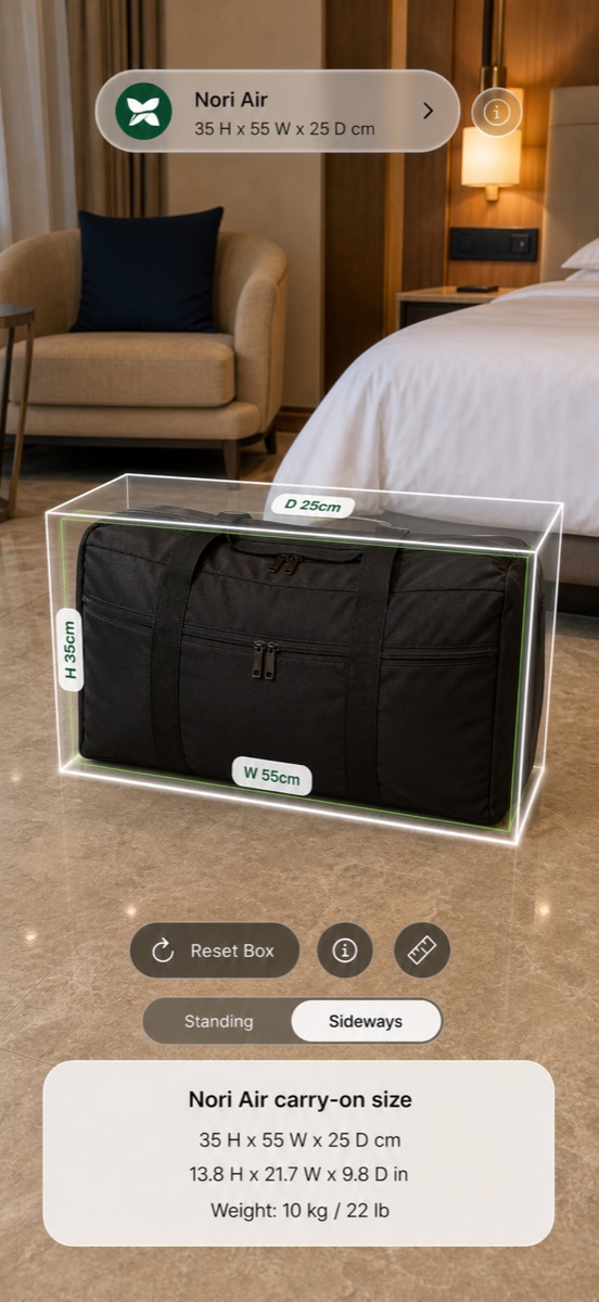 Go Carry-On AR guide shown with a duffel bag.